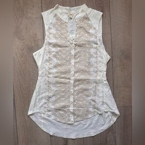 Anthropologie TINY White Embroidered Sleeveless Blouse SZ Small Boho Cottage